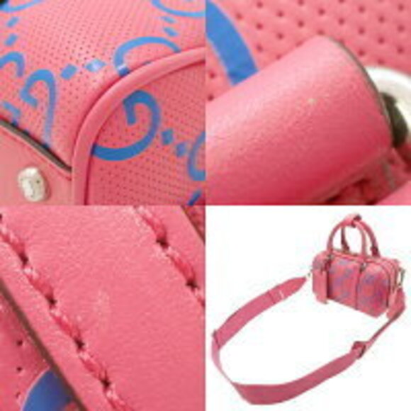 Gucci GG Duffel Bag Crossbody Perfo Boston Leather Pink Blue - Picture 7 of 7